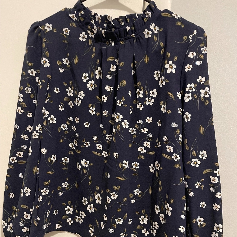 SHEIN navy floral blouse